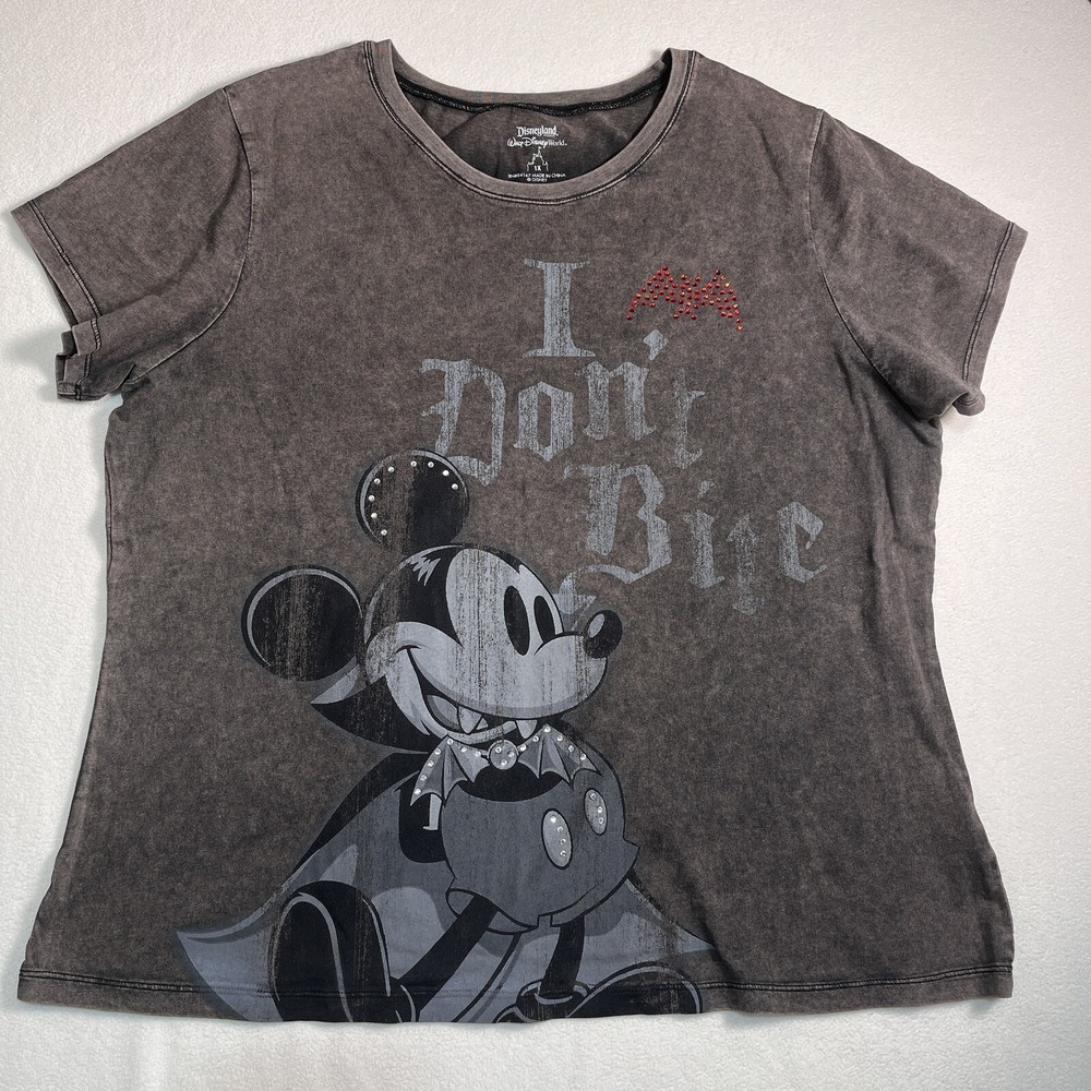 Disney Halloween BLING Women's Mickey Mouse Dracula I Don't Bite T-Shirt 1X - Picture 1 of 12